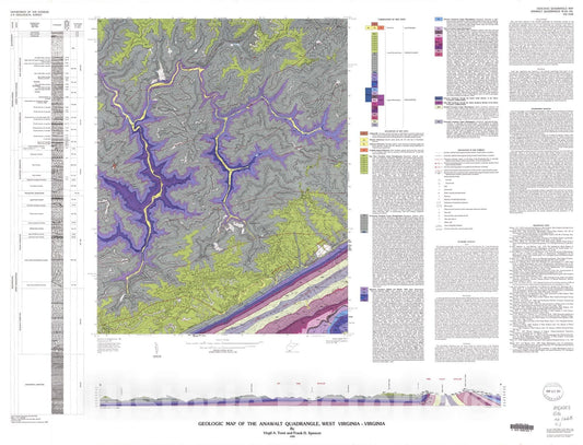 Map : Geologic map of the Anawalt quadrangle, West Virginia - Virginia, 1990 Cartography Wall Art :