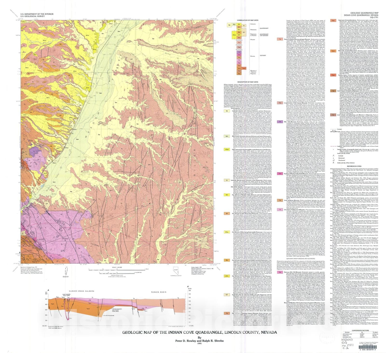 Map : Geologic map of the Indian Cove quadrangle, Lincoln County, Nevada, 1991 Cartography Wall Art :