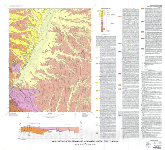 Map : Geologic map of the Indian Cove quadrangle, Lincoln County, Nevada, 1991 Cartography Wall Art :