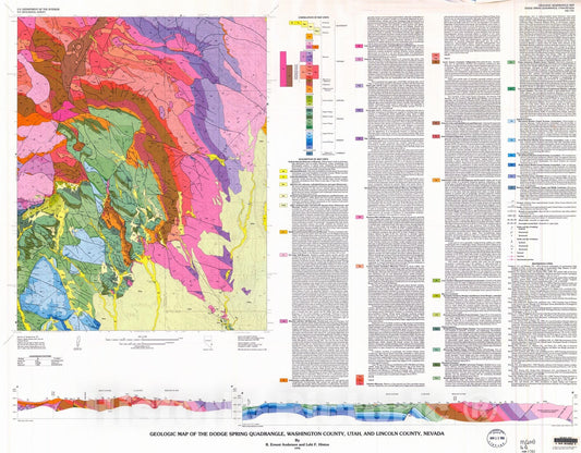 Map : Geologic map of the Dodge Spring quadrangle, Washington County, Utah, and Lincoln County, Nevada, 1993 Cartography Wall Art :