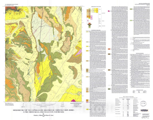 Map : Geologic map of the Clifton House quadrangle, showing fossil zones in the Pierre Shale, Colfax County, New Mexico, 1994 Cartography Wall Art :