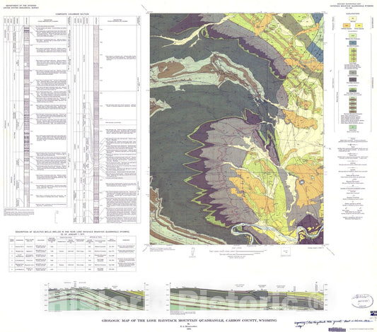 Map : Geologic map of the Lone Haystack Mountain quadrangle, Carbon County, Wyoming, 1973 Cartography Wall Art :