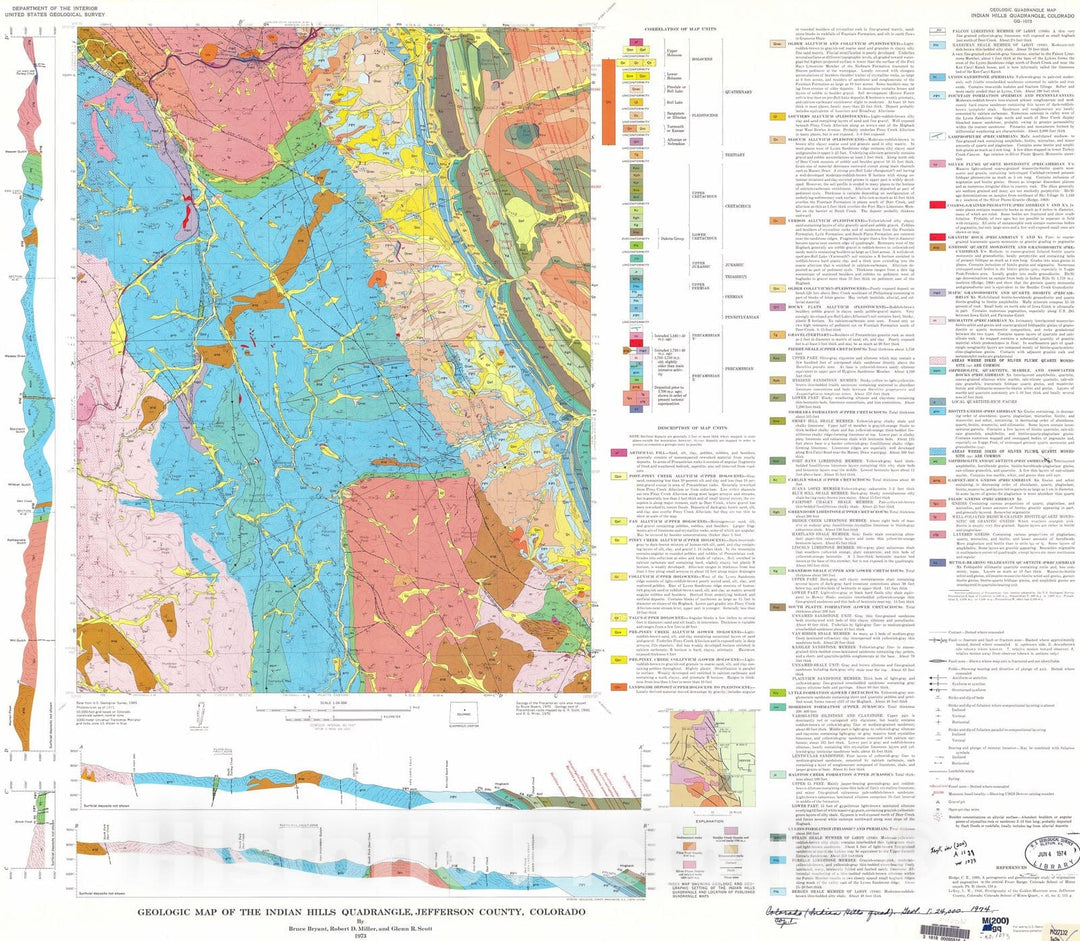 Map : Geologic map of the Indian Hills quadrangle, Jefferson County, Colorado, 1973 Cartography Wall Art :