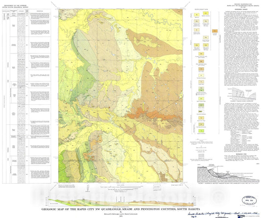 Map : Geologic map of the Rapid City NW quadrangle, Meade and Pennington Counties, South Dakota, 1973 Cartography Wall Art :