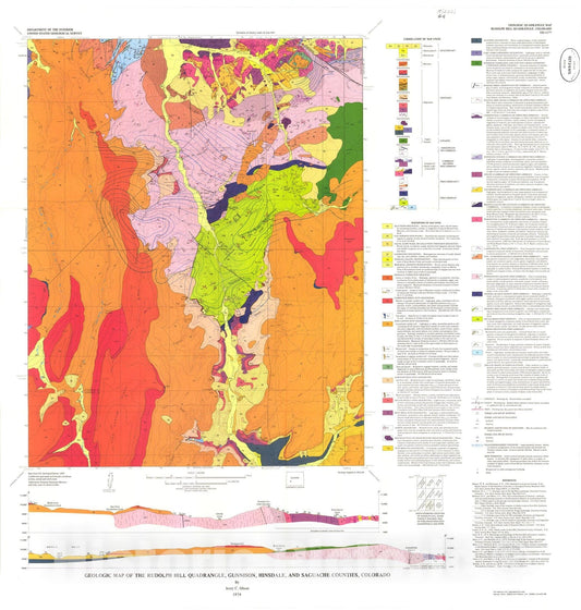 Map : Geologic map of the Rudolph Hill quadrangle, Gunnison, Hinsdale, and Saguache Counties, Colorado, 1974 Cartography Wall Art :