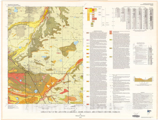 Map : Geologic map of the Lafayette quadrangle, Adams, Boulder, and Jefferson Counties, Colorado, 1977 Cartography Wall Art :