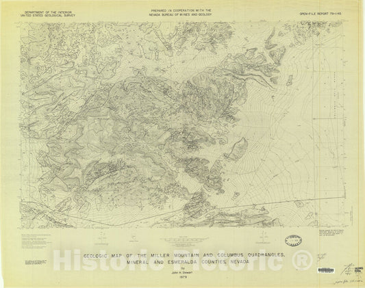 Map : Geologic map of Miller Mountain and Columbus quadrangles, Mineral and Esmeralda Counties, Nevada, 1979 Cartography Wall Art :