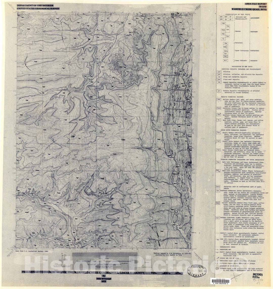 Map : Preliminary geologic map of the Warfield Creek quadrangle, Lincoln County, southwestern Wyoming, 1979 Cartography Wall Art :