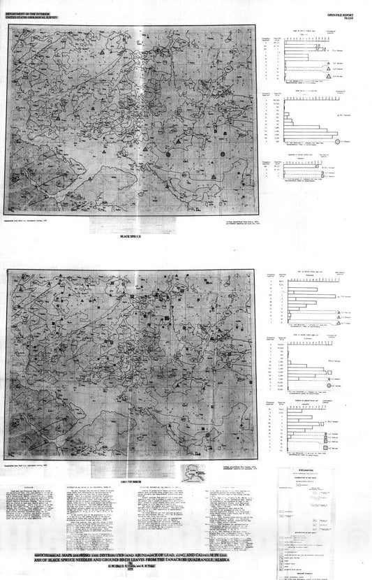 Map : Geochemical maps showing the distribution and abundance of lead, zinc, and cadmium in the ash of black spruce , 1979 Cartography Wall Art :