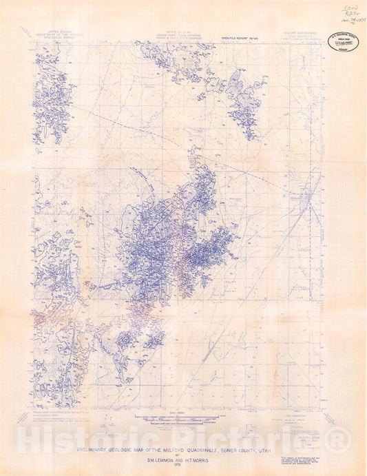 Map : Preliminary geologic map of the Milford quadrangle, Beaver County, Utah, 1979 Cartography Wall Art :