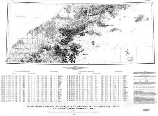 Map : Sample location map and analytical data for rock samples collected in 1978, Chignik and Sutwik Island quadrangles, Alaska, 1979 Cartography Wall Art :
