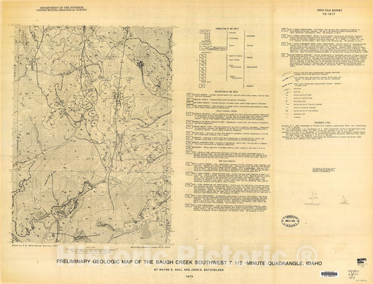 Map : Preliminary geologic map of the Baugh Creek Southwest seven 1/2 -minute quadrangle, Idaho, 19seven9 Cartography Wall Art :