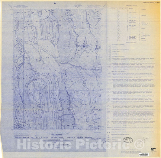 Map : Preliminary geologic map of the Pickle Pass quadrangle, Lincoln County, Wyoming, 1979 Cartography Wall Art :