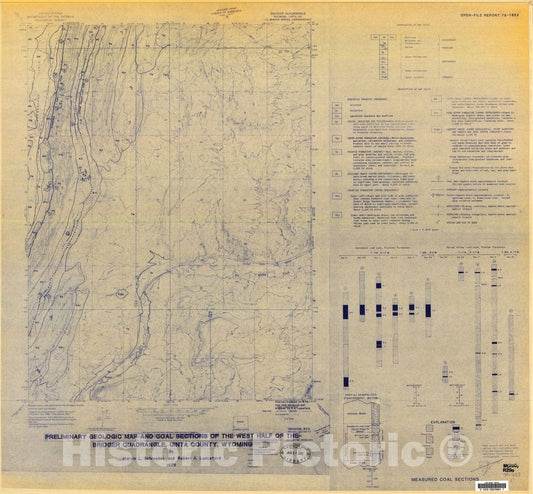 Map : Preliminary geologic map and coal sections of the west half of the Bridger quadrangle, Uinta County, Wyoming, 1979 Cartography Wall Art :