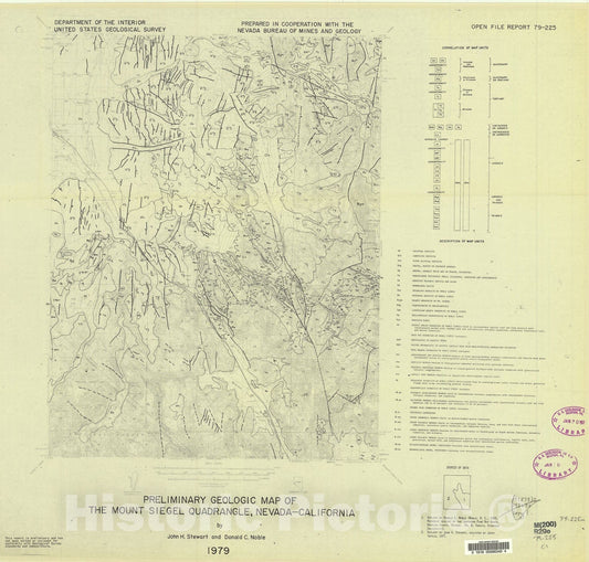 Map : Preliminary geologic map of the Mount Siegel quadrangle, Nevada - California, 1979 Cartography Wall Art :