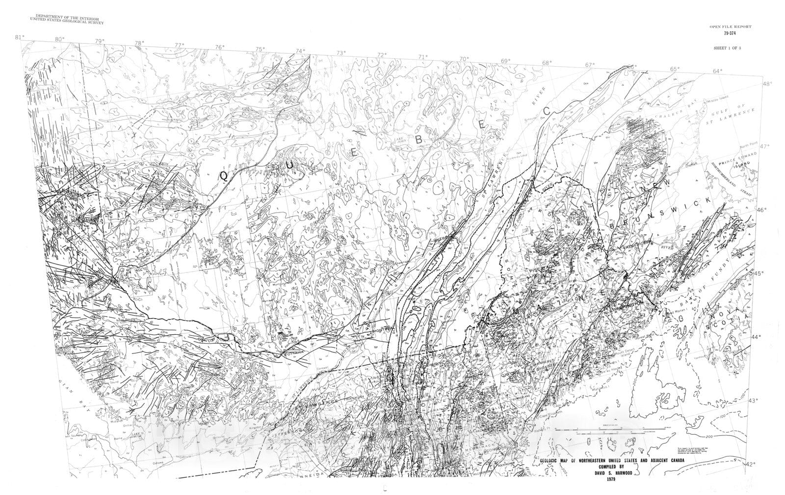 Map : Geologic map of northeastern United States and adjacent Canada, 1979 Cartography Wall Art :