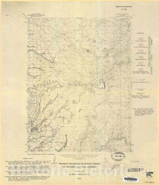 Map : Preliminary geologic map of Cenozoic deposits of the Auburn quadrangle, California, 1979 Cartography Wall Art :
