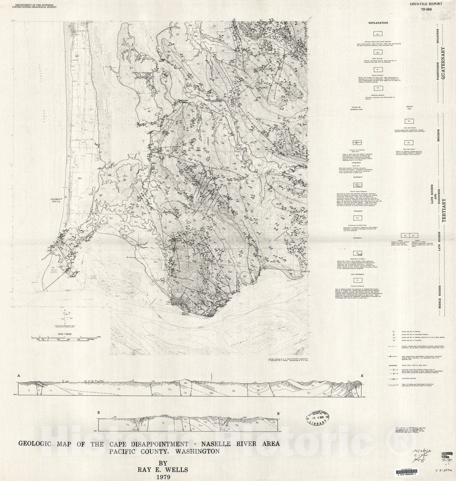 Map : Geologic map of the Cape Disappointment - Naselle River area, Pacific County, Washington , 1979 Cartography Wall Art :
