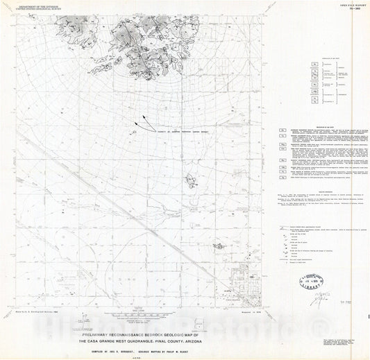 Map : Preliminary reconnaissance bedrock geologic map of the Casa Grande West quadrangle, Pinal County, Arizona, 1979 Cartography Wall Art :