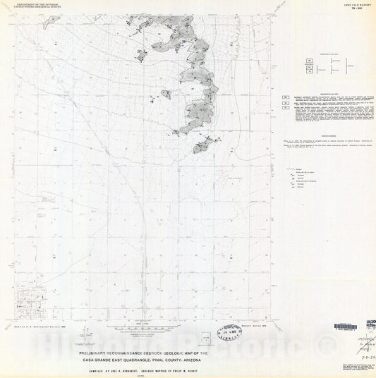 Map : Preliminary reconnaissance bedrock geologic map of the Casa Grande East quadrangle, Pinal County, Arizona, 1979 Cartography Wall Art :