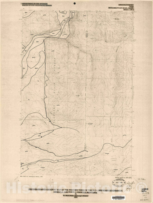 Map : Reconnaissance geologic map of the western third of the Bata Mountain quadrangle, Missoula and Powell Counties, Montana, 1979 Cartography Wall Art :