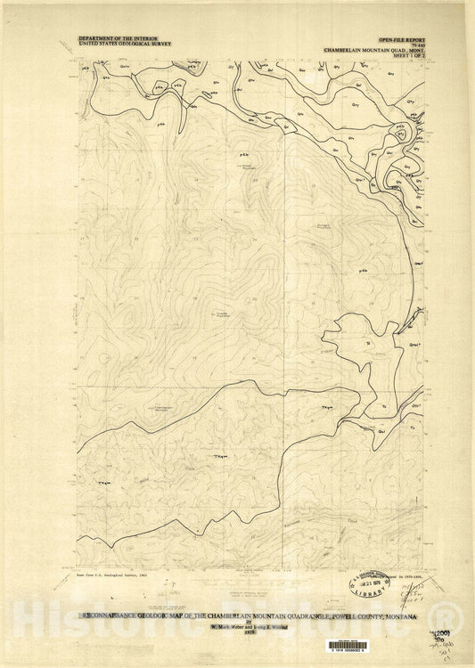 Map : Reconnaissance geologic map of the Chamberlain Mountain quadrangle, Powell County, Montana, 1979 Cartography Wall Art :