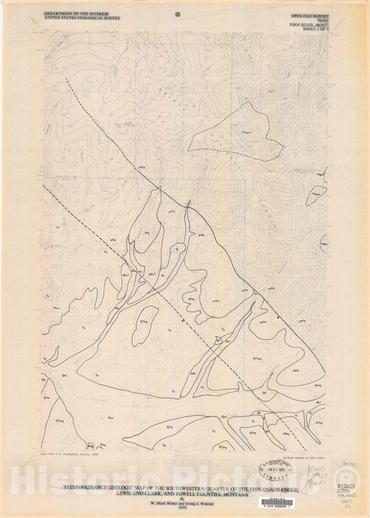 Map : Reconnaissance geologic map of the southwestern quarter of the Finn quadrangle, Lewis and Clark, and Powell Counties, Montana, 1979 Cartography Wall Art :