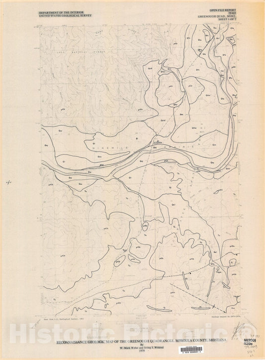 Map : Reconnaissance geologic map of the Greenough quadrangle, Missoula County, Montana, 1979 Cartography Wall Art :