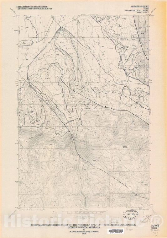Map : Reconnaissance geologic map of the northern half of the Helmville quadrangle, Powell County, Montana, 1979 Cartography Wall Art :