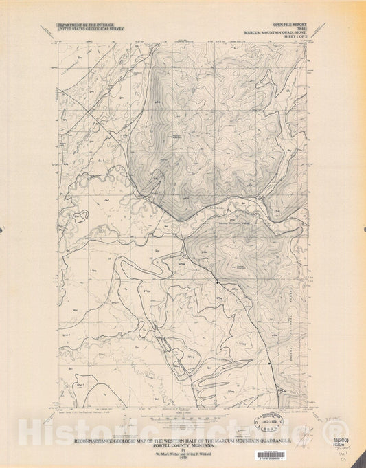 Map : Reconnaissance geologic map of the western half of the Marcum Mountain quadrangle, Powell County, Montana, 1979 Cartography Wall Art :