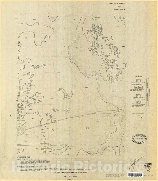 Map : Preliminary geologic map of Cenozoic deposits of the Davis, Knights Landing, Lincoln, and Fair Oaks quadrangles, California, 1979 Cartography Wall Art :