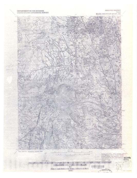 Map : Preliminary geologic map of the Black Mountain quadrangle, Fremont and Park Counties, Colorado, 1979 Cartography Wall Art :