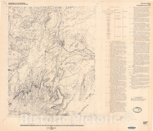 Map : Preliminary geologic map of the Mitten Rock quadrangle, San Juan County, New Mexico, 1979 Cartography Wall Art :