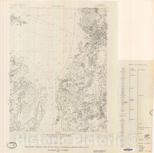 Map : Preliminary geologic map of the Frisco quadrangle, Beaver County, Utah, 1979 Cartography Wall Art :