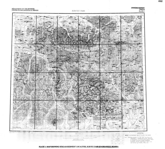 Map : A listing and statistical summary of spectrographic and chemical analyses of stream-sediment samples from the Survey Pass quadrangle, Alaska, 1979 Cartography Wall Art :
