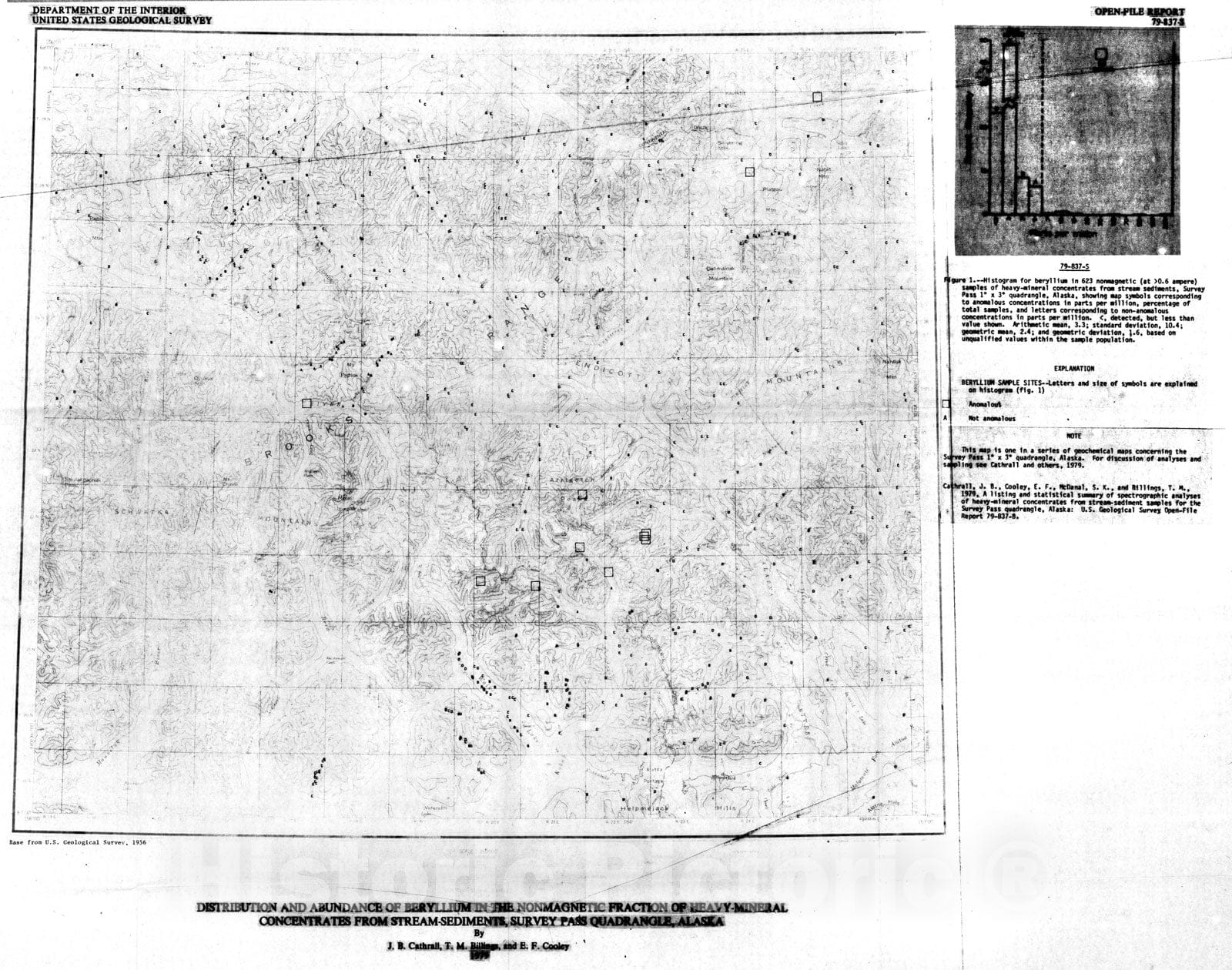 Map : Distribution and abundance of beryllium in the nonmagnetic fraction of heavy-mineral concentrates from stream sediments, 1979 Cartography Wall Art :