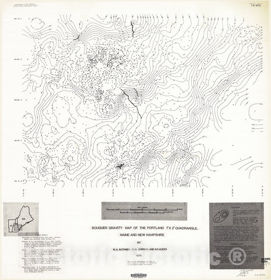 Map : Bouguer gravity map of the Portland one degree x two degree quadrangle, Maine and New Hampshire, one979 Cartography Wall Art :