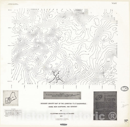 Map : Bouguer gravity map of the Lewiston one degree x two degree quadrangle, Maine, New Hampshire, and Vermont, one979 Cartography Wall Art :