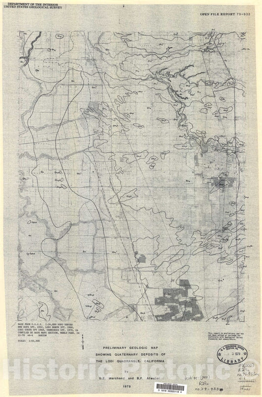 Map : Preliminary geologic map showing Quaternary deposits of the Lodi quadrangle, California, 1979 Cartography Wall Art :