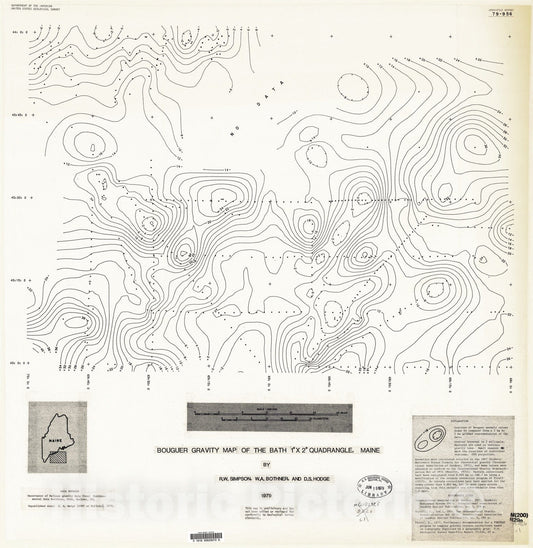 Map : Bouguer gravity map of the Bath one degree x two degree quadrangle, Maine, one979 Cartography Wall Art :