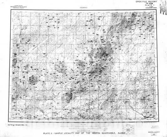 Map : Spectrographic and atomic-absorption analyses of geochemical samples from the Medfra quadrangle, Alaska, 1979 Cartography Wall Art :