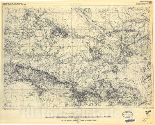 Map : Preliminary geologic map of the Casper one degree x two degree quadrangle, central Wyoming, one979 Cartography Wall Art :