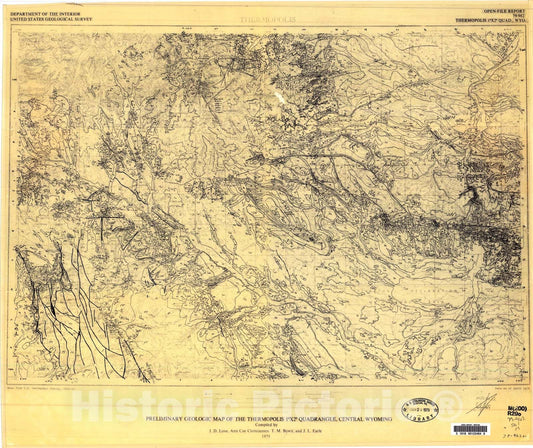 Map : Preliminary geologic map of the Thermopolis one degree x two degree quadrangle, central Wyoming, one979 Cartography Wall Art :