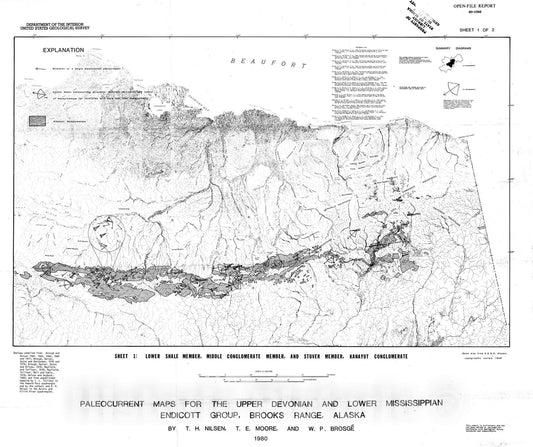 Map : Paleocurrent maps for the Upper Devonian and Lower Mississippian Endicott Group, Brooks Range, Alaska, 1980 Cartography Wall Art :