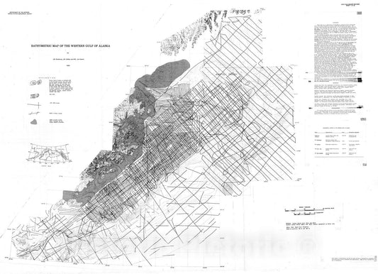 Map : Bathymetric map of the western Gulf of Alaska, 1980 Cartography Wall Art :