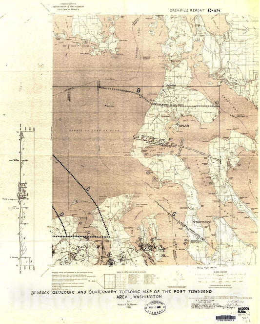 Map : Bedrock geologic and Quaternary tectonic map of the Port Townsend area, Washington, 1980 Cartography Wall Art :