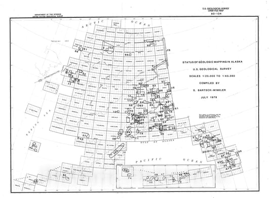 Map : Geologic mapping in Alaska, U.S. Geological Survey, post- 1930, scales 1:20,000 to 1:63,360, 1980 Cartography Wall Art :
