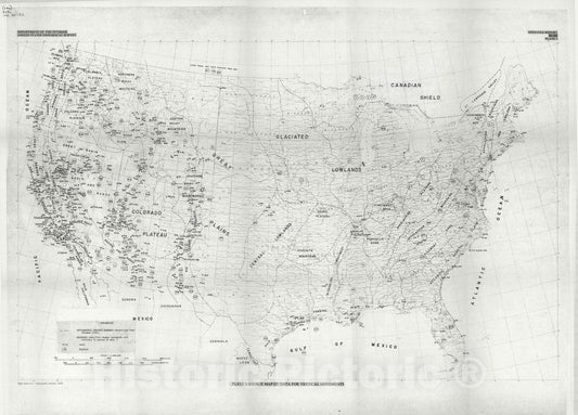 Map : Vertical crustal movements in the conterminous United States over the last ten million years, 1980 Cartography Wall Art :