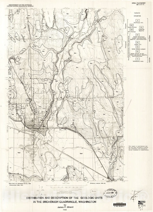 Map : Distribution and description of the geologic units in the Snohomish quadrangle, Washington, 1980 Cartography Wall Art :