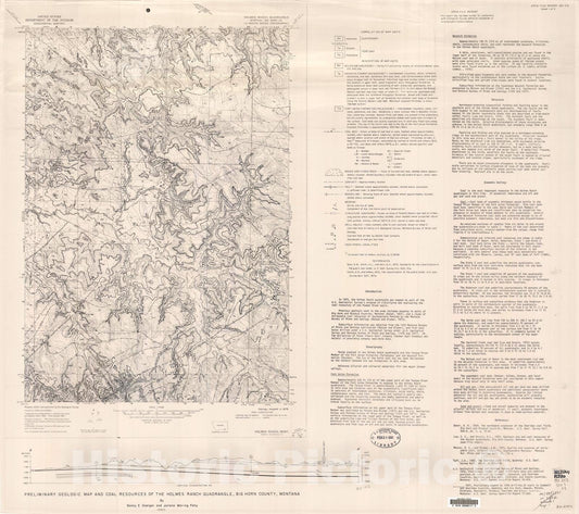 Map : Preliminary geologic map and coal resources of the Holmes Ranch quadrangle, Big Horn County, Montana, 1980 Cartography Wall Art :